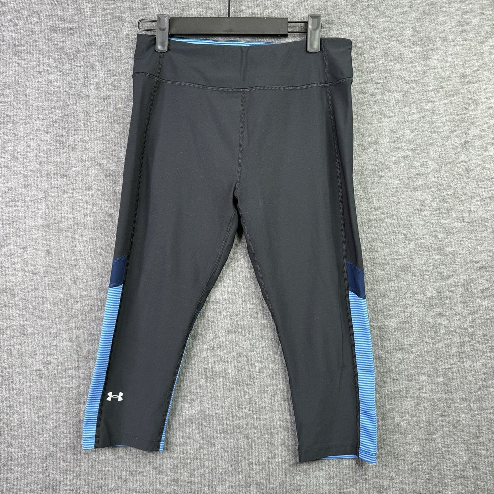Under Armour Womens Black & Blue Capri Compression Athletic Leggings Size Medium